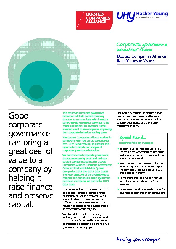 Corporate governance behaviour review