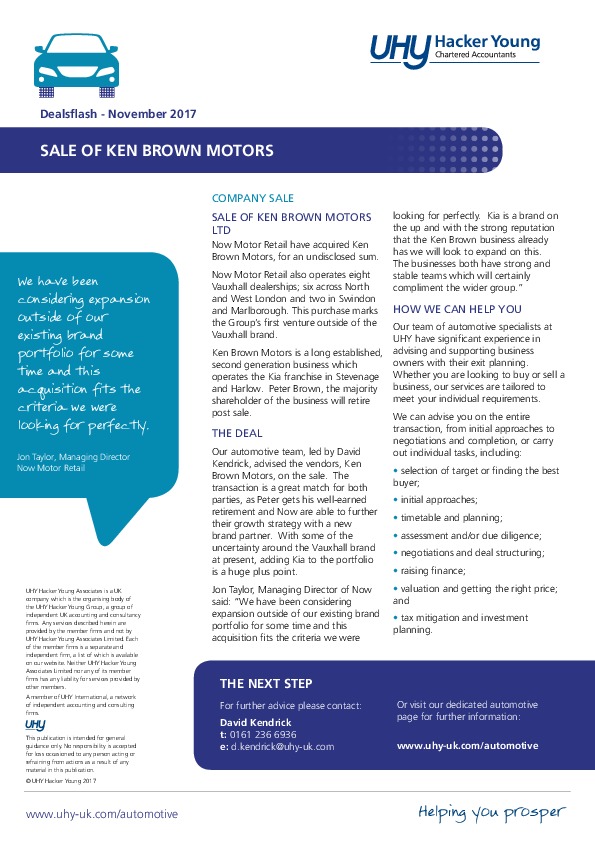 Company sale: Ken Brown Motors