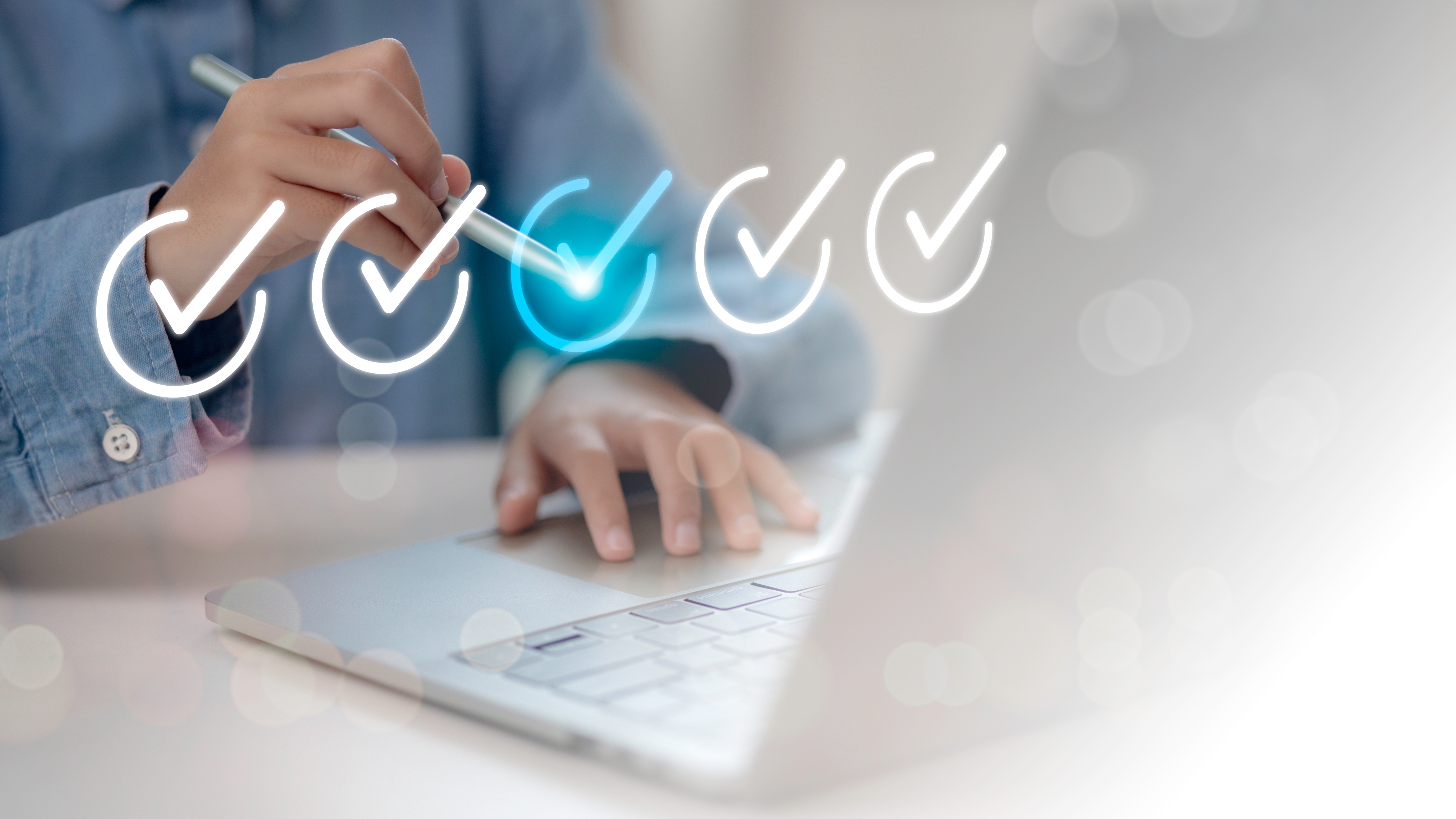 Business person tick marks an assessment, questionnaire