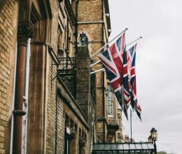 Hanged British Flags Beside Building