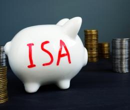Individual savings account ISA written on a side of piggy bank.
