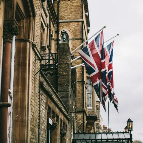 Hanged British Flags Beside Building