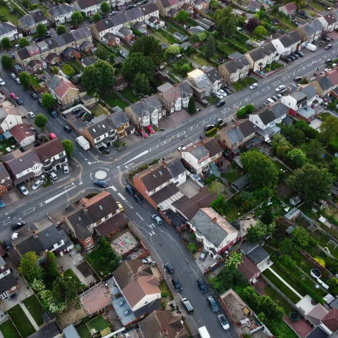 Birds eye view of houses in the UK